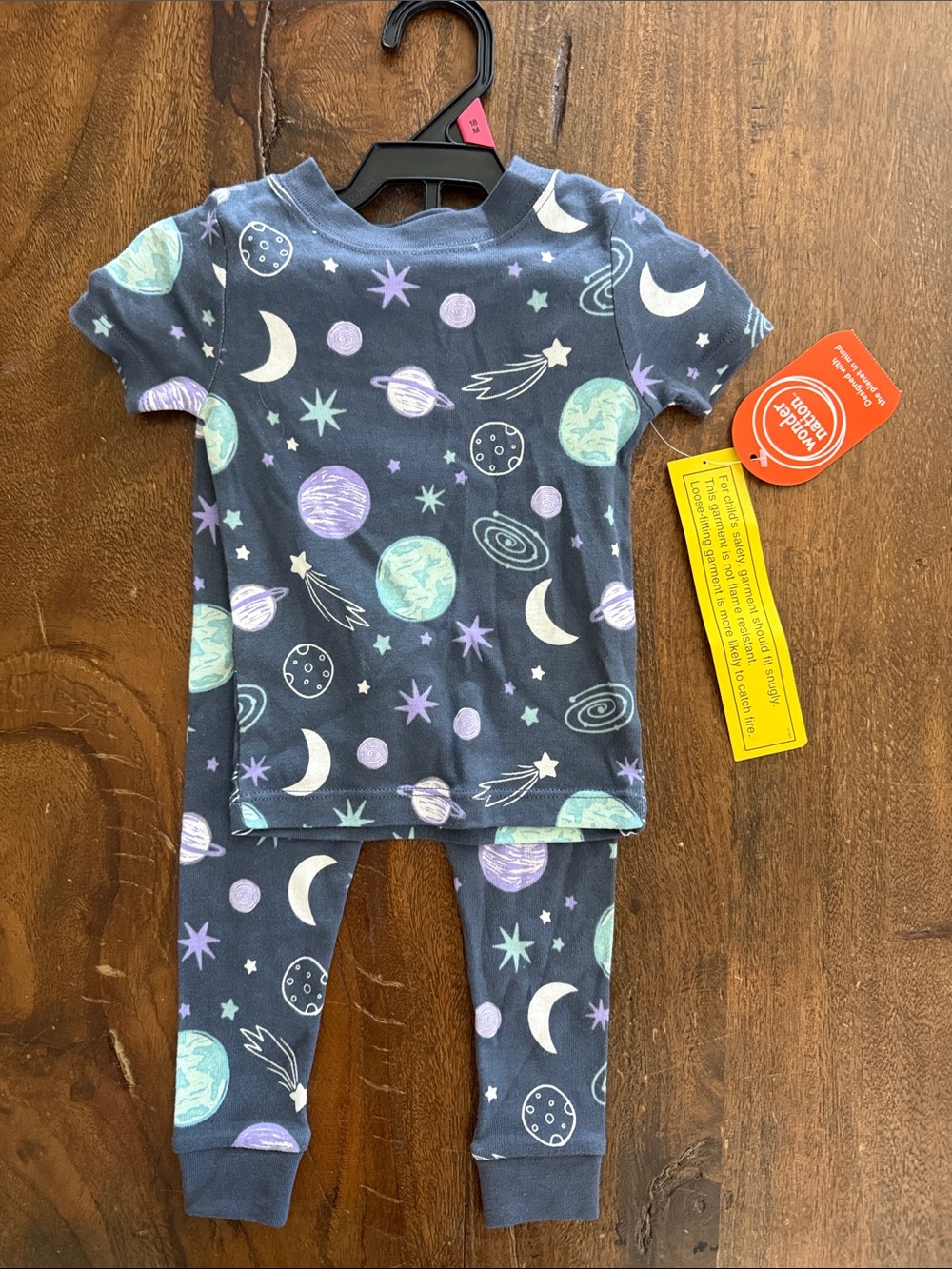 wonder nation Navy Space Print Pajama Set with Mint and Lavender Accents